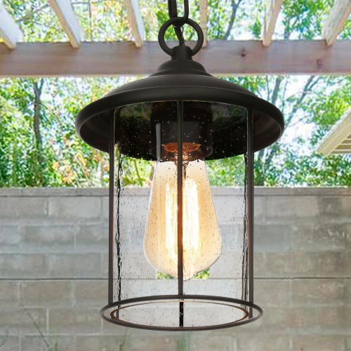UOLFIN  Modern Outdoor Pendant Light, 1-Light Farmhouse Lantern Indoor/outdoor Hanging Light In Black