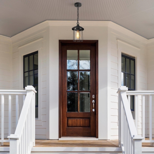 Modern Black Outdoor Pendant Light, 1-Light Farmhouse Lantern Indoor/Outdoor Hanging Light