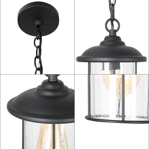 Modern Black Outdoor Pendant Light, 1-Light Farmhouse Lantern Indoor/Outdoor Hanging Light