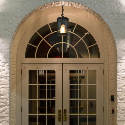 Modern Cage Outdoor Hanging Light, Matte Black with Water Cylinder Glass Modern/Contemporary Clear Glass Lantern LED Mini Outdoor Hanging Pendant