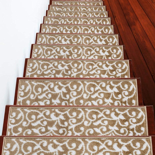 SUSSEXHOME  Stair Treads - Carpet Strips for Indoor Stairs - Easy to Install With Double Adhesive Tape - Safe, 9" X 28" - 13-Pack - In Beige