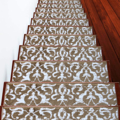 SussexHome Stair Treads - Carpet Strips for Indoor Stairs - Easy to Install with Double Adhesive Tape - Safe, 9" X 28" - 4-Pack - Beige