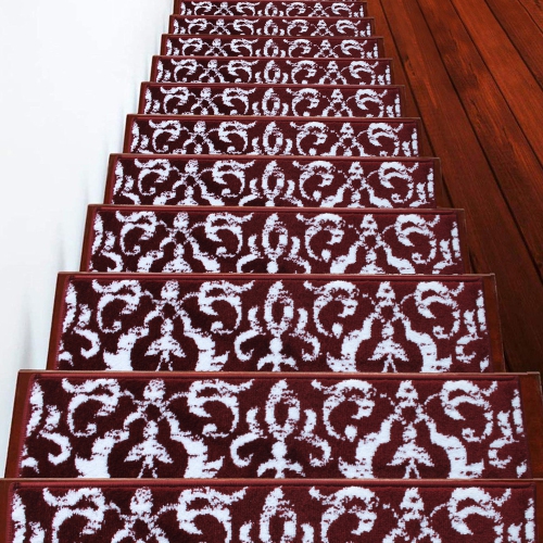 SUSSEXHOME  Stair Treads - Carpet Strips for Indoor Stairs - Easy to Install With Double Adhesive Tape - Safe, 9" X 28" - 13-Pack - In Red