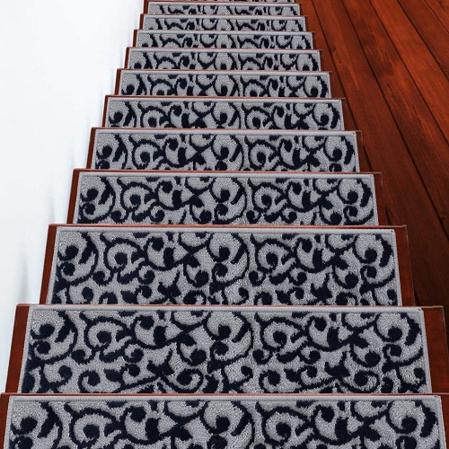SUSSEXHOME  Stair Treads - Carpet Strips for Indoor Stairs - Easy to Install With Double Adhesive Tape - Safe, 9" X 28" - 4-Pack - In Navy