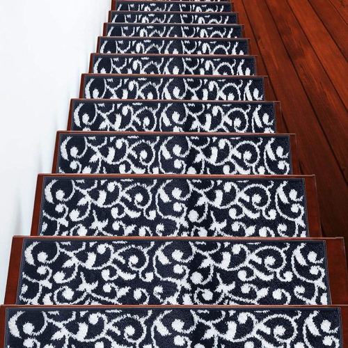 SUSSEXHOME  Stair Treads - Carpet Strips for Indoor Stairs - Easy to Install With Double Adhesive Tape - Safe, 9" X 28" - 7-Pack - In Navy