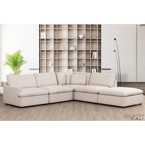 Urban Cali Long Beach Modular L-Shaped Sectional Sofa with Ottoman