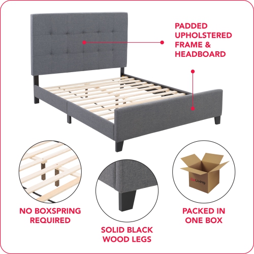 CorLiving Ellery Grey Fabric Tufted Bed, Double