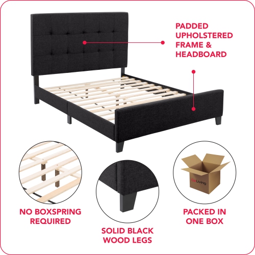 CorLiving Ellery Black Fabric Tufted Bed, Double