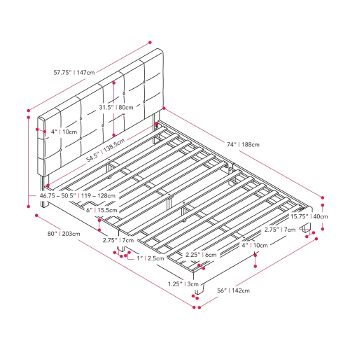 CorLiving Ellery Black Fabric Tufted Bed, Double