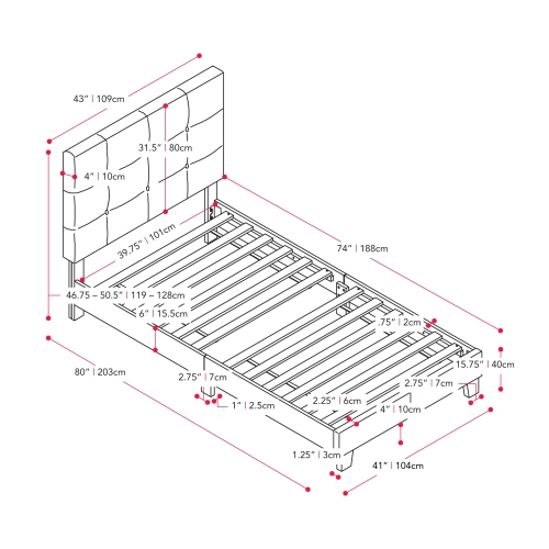 CorLiving Ellery Fabric Tufted Bed, Single