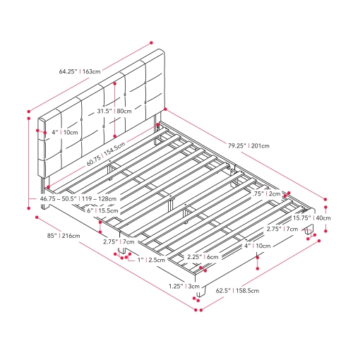 CorLiving Ellery Fabric Tufted Bed, Queen