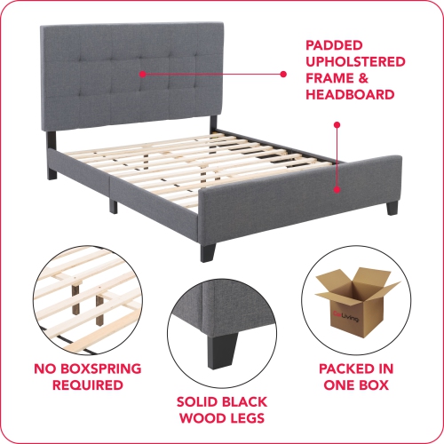 CorLiving Ellery Grey Fabric Tufted Bed, Queen