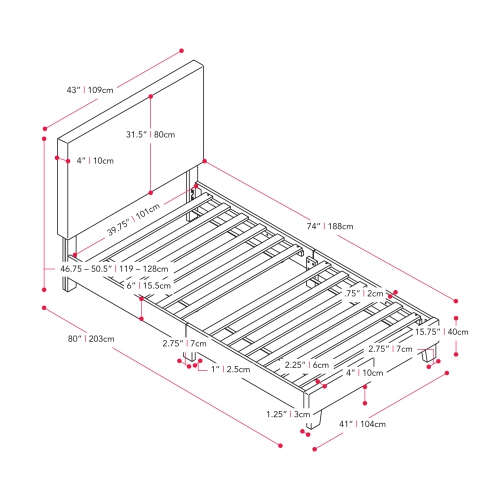 CorLiving Juniper Grey Fabric Upholstered Bed, Single