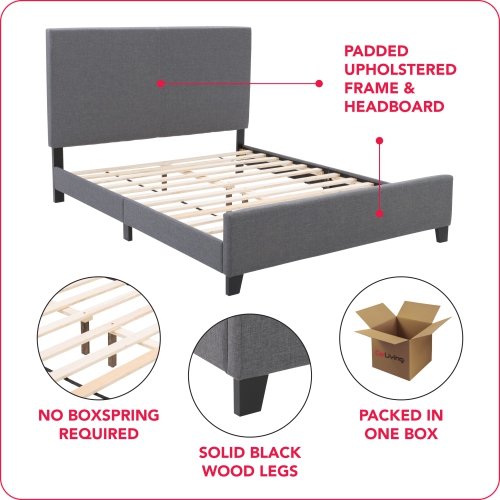 CorLiving Juniper Grey Fabric Upholstered Bed, Queen