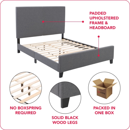 CorLiving Juniper Grey Fabric Upholstered Bed, Double