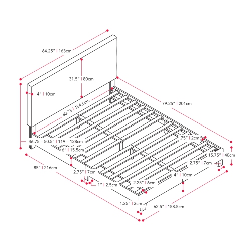 CorLiving Juniper Fabric Upholstered Bed, Queen
