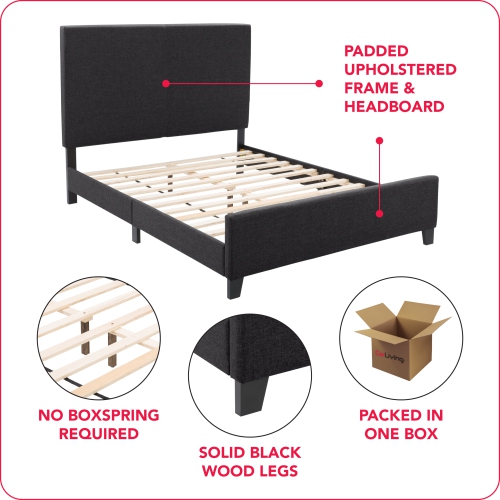 CorLiving Juniper Charcoal Fabric Upholstered Bed, Double