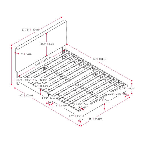 CorLiving Juniper Fabric Upholstered Bed, Double