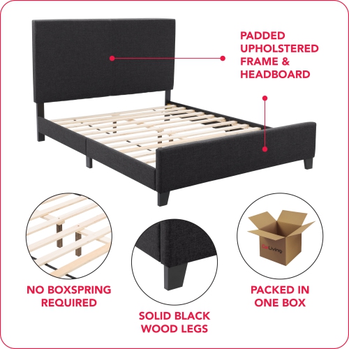 CorLiving Juniper Charcoal Fabric Upholstered Bed, Queen