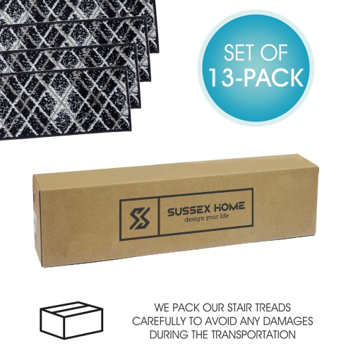 SussexHome Stair Treads - Carpet Strips for Indoor Stairs - Easy to Install with Double Adhesive Tape - Safe, 9" X 28" - 13-Pack - Navy