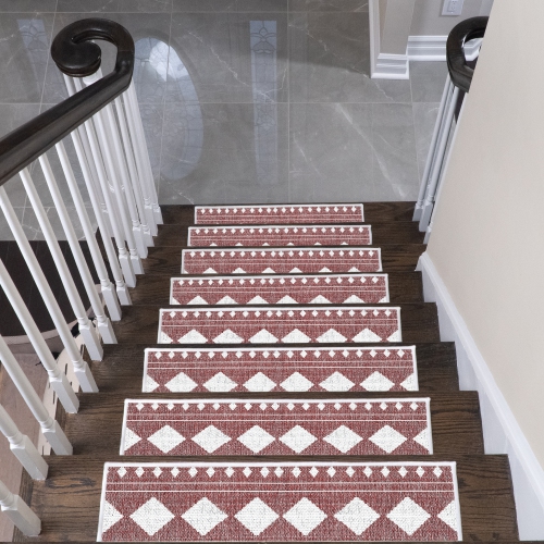 SussexHome Stair Treads - 70 % Cotton Carpet Strips for Indoor Stairs - Easy to Install with Double Adhesive Tape - Safe, 9" X 28" - 7-Pack - Red