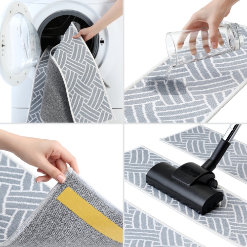 SussexHome Stair Treads - 70 % Cotton Carpet Strips for Indoor Stairs - Easy to Install with Double Adhesive Tape - Safe, 9" X 28" - 7-Pack - Gray