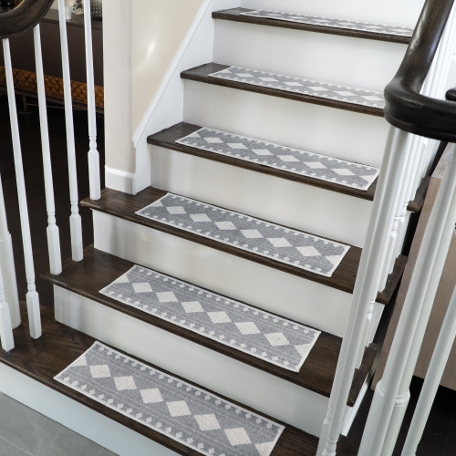 SussexHome Stair Treads - 70 % Cotton Carpet Strips for Indoor Stairs - Easy to Install with Double Adhesive Tape - Safe, 9" X 28" - 4-Pack - Gray
