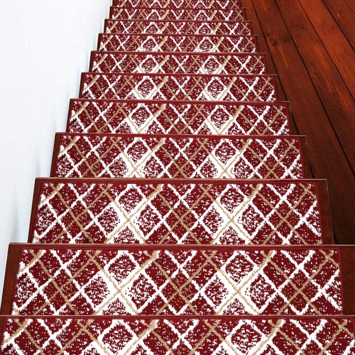SUSSEXHOME  Stair Treads - Carpet Strips for Indoor Stairs - Easy to Install With Double Adhesive Tape - Safe, 9" X 28" - 13-Pack - In Red