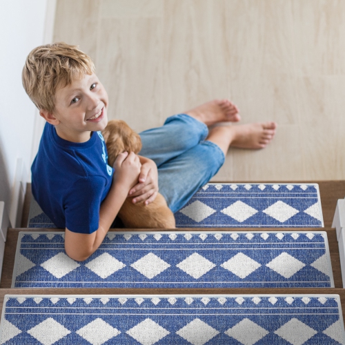 SussexHome Stair Treads - 70 % Cotton Carpet Strips for Indoor Stairs - Easy to Install with Double Adhesive Tape - Safe, 9" X 28" - 13-Pack - Navy