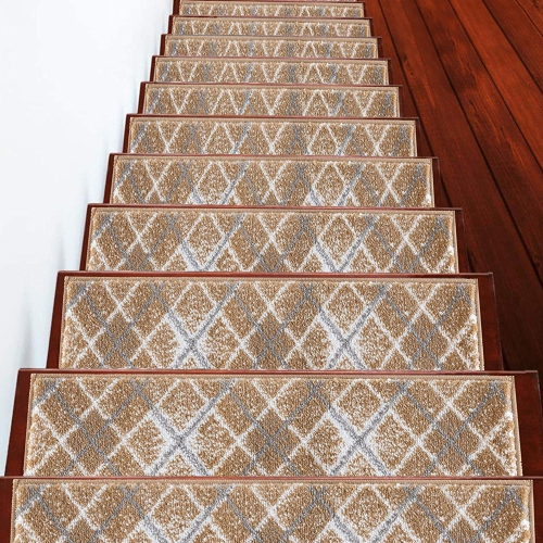 SUSSEXHOME  Stair Treads - Carpet Strips for Indoor Stairs - Easy to Install With Double Adhesive Tape - Safe, 9" X 28" - 4-Pack - In Beige