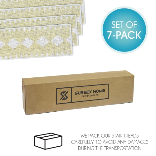 SussexHome Stair Treads - 70 % Cotton Carpet Strips for Indoor Stairs - Easy to Install with Double Adhesive Tape - Safe, 9" X 28" - 7-Pack - Beige