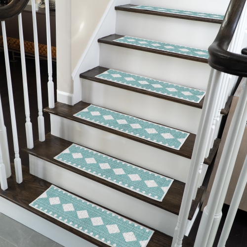 SussexHome Stair Treads - 70 % Cotton Carpet Strips for Indoor Stairs - Easy to Install with Double Adhesive Tape - Safe, 9" X 28" - 4-Pack - Teal