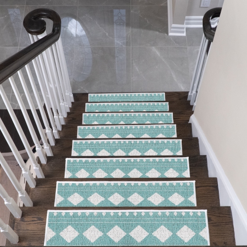 SussexHome Stair Treads - 70 % Cotton Carpet Strips for Indoor Stairs - Easy to Install with Double Adhesive Tape - Safe, 9" X 28" - 4-Pack - Teal