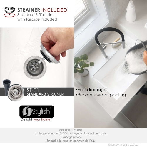 STYLISH 25 inch White Single Bowl Dual Mount Composite Granite Utility Sink S-825H