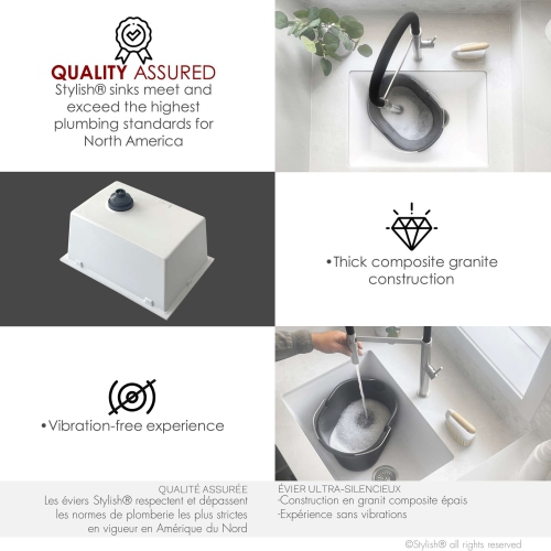 STYLISH 25 inch White Single Bowl Dual Mount Composite Granite Utility Sink S-825H