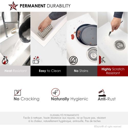 STYLISH 25 inch White Single Bowl Dual Mount Composite Granite Utility Sink S-825H