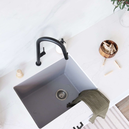 STYLISH 25 inch Gray Single Bowl Dual Mount Composite Granite Utility Sink S-825L