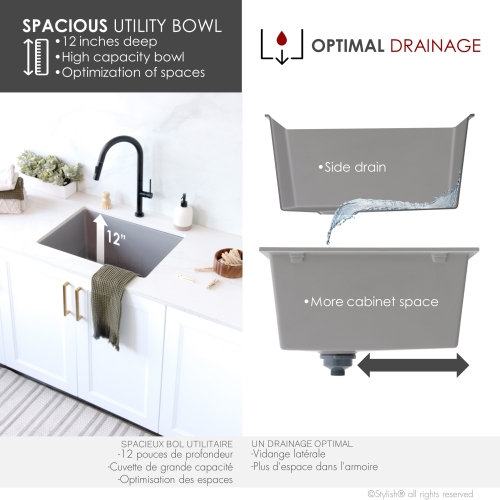 STYLISH 25 inch Gray Single Bowl Dual Mount Composite Granite Utility Sink S-825L