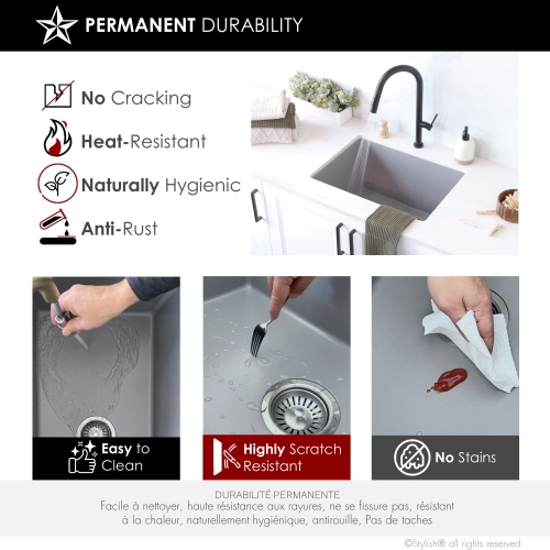 STYLISH 25 inch Gray Single Bowl Dual Mount Composite Granite Utility Sink S-825L