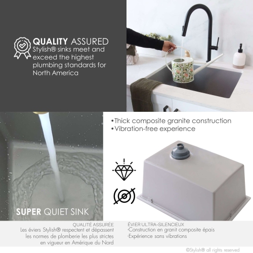 STYLISH 25 inch Gray Single Bowl Dual Mount Composite Granite Utility Sink S-825L