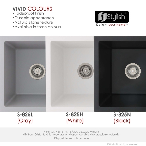 STYLISH 25 inch Gray Single Bowl Dual Mount Composite Granite Utility Sink S-825L