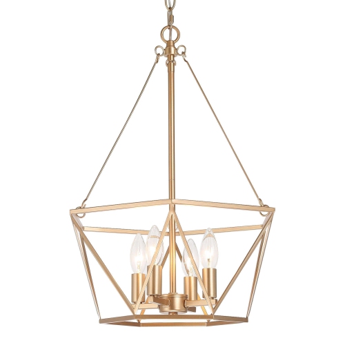 Modern Gold Dining Room Chandelier, 4-Light Farmhouse Cage Bedroom Chandelier Pendant Lighting