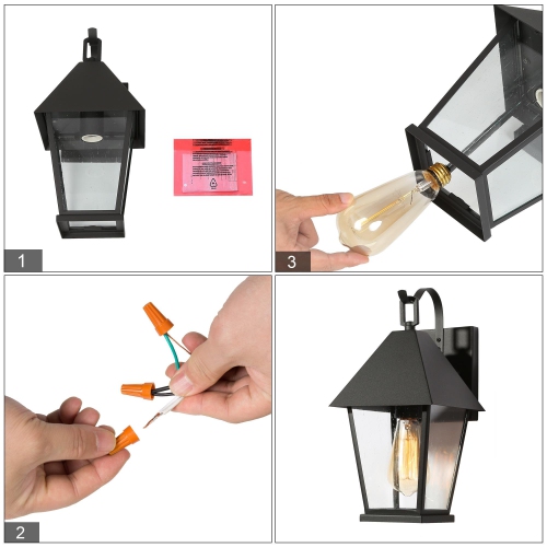 Modern Farmhouse 1-Light Matte Black Hardwired Outdoor Wall Lantern Sconce with Seeded Glass Shade