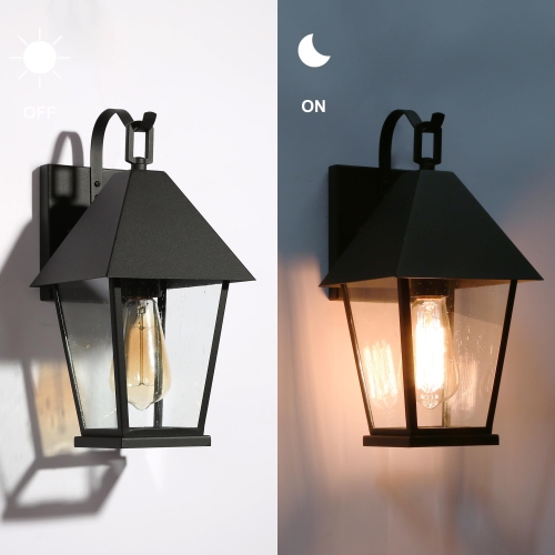 Modern Farmhouse 1-Light Matte Black Hardwired Outdoor Wall Lantern Sconce with Seeded Glass Shade