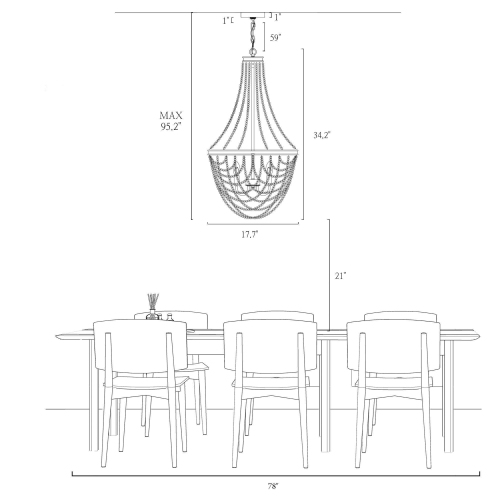 Modern Farmhouse Tiered Beaded Chandelier, 4-Light Black Transitional Candlestick Boho Chandelier with Wood Beads