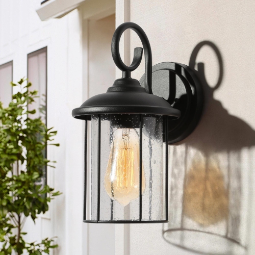 UOLFIN  Outdoor Wall Lantern Sconce, 1-Light Modern Industrial Cage Indoor/outdoor Wall Light In Black