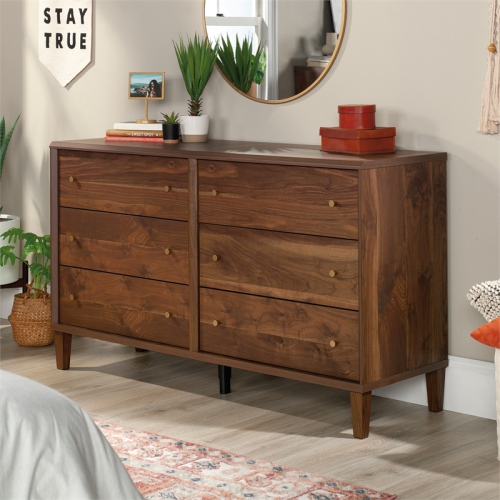 Sauder Willow Place Engineered Wood 6 Drawer Dresser in Grand Walnut