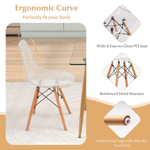 Gymax Modern 5-Piece Dining Table Set w/ Rectangle Glass Table & 4 Transparent Chairs