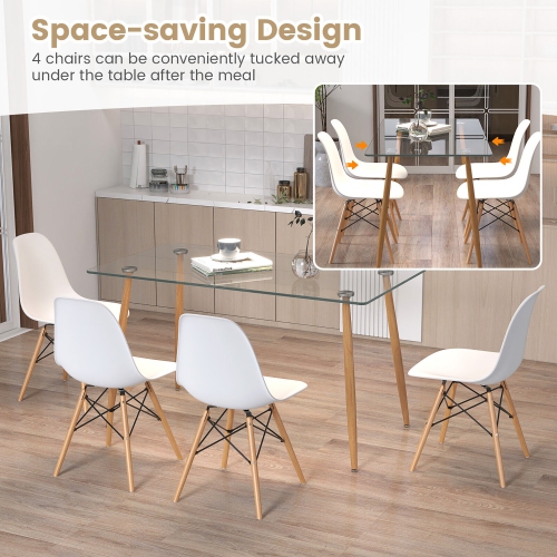 Gymax 5 Pieces Dining Table Set for 4 Rectangle Glass Table & 4 Modern Chairs for Home