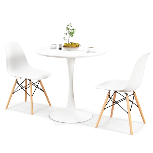GYMAX  3 Piece Dining Kitchen Set Modern Round Diningtable Chairs Set for Small Space